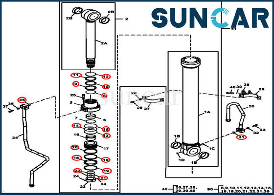 comprar Cilindro hidráulico do crescimento de John Deere FYA00010734 que sela a máquina escavadora de Kit For 2954D 290GLC 270DLC online manufacture