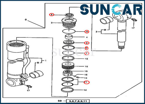 comprar jogo do selo do cilindro de Hydraulic Removal Device da máquina escavadora de 600C 550LC John Deere 4384450 online manufacture
