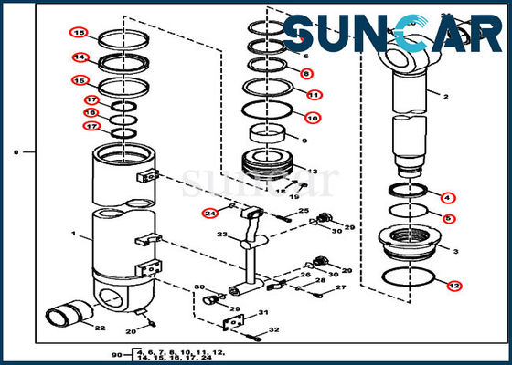 comprar Jogo de reparação do selo do cilindro do dispositivo da remoção do contrapeso de 470GLC John Deere FXB00001834 online manufacture
