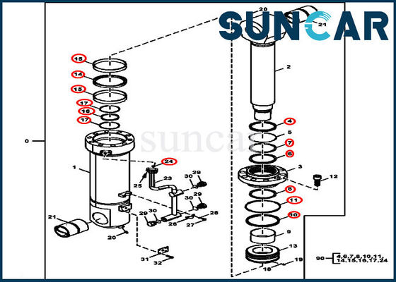 comprar Jogo do selo do reparo do cilindro do dispositivo da remoção do contrapeso de 870GLC JOHN DEERE FXB00001856 online manufacture