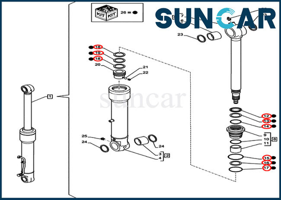 comprar CAIXA da máquina escavadora da esteira rolante do SÊNIOR CX80C de Kit Cylinder Replacement Kit Fits CX75C do selo da cubeta LZ00473 online manufacture