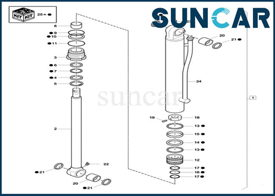 comprar EXEMPLO de Kit Fits CX33C CX37C do selo do reparo do cilindro da cubeta de Mini Crawler Excavator XKCC-01360 XKCC01360 online manufacture