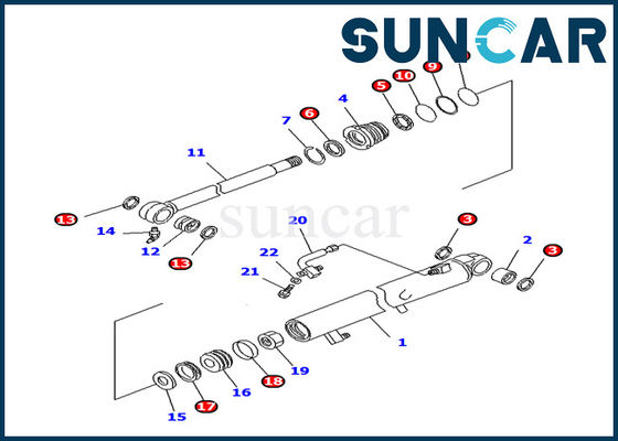 707-98-12260 o modelo Bucket Cylinder Inner da máquina escavadora de KOMATSU PC25R-8 parte o jogo de selagem