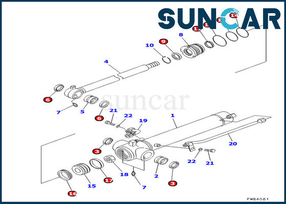 707-98-22820 máquina escavadora Models de Kit Komatsu Service Kit Fits PC20MR-1 PC30UU-3 do selo do cilindro do braço