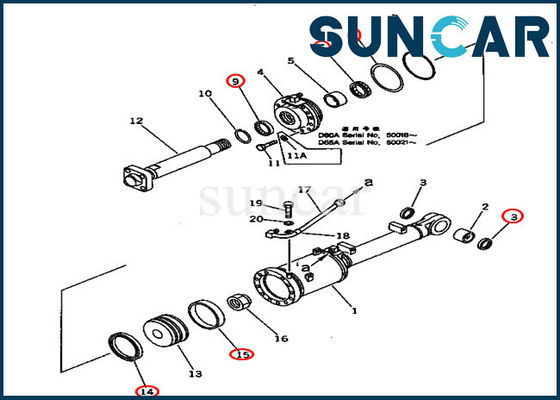 Peças de reparo do jogo D60A-11 KOMATSU do selo do cilindro da inclinação de lâmina da escavadora 707-98-60100