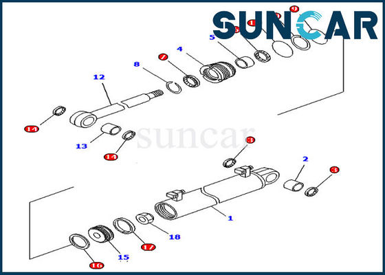 Jogos da substituição de KOMATSU do jogo 707-98-34580 do selo do cilindro do elevador para a escavadora da inclinação do poder do ângulo do poder