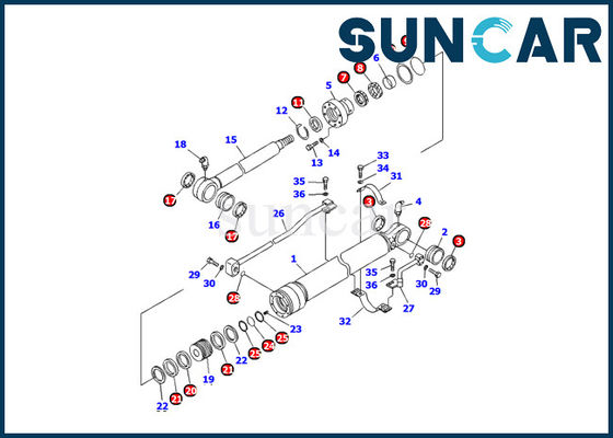 Máquina escavadora Repair Kit do jogo PC120-6E0 KOMATSU do selo do cilindro da cubeta da resistência de óleo 707-99-25870
