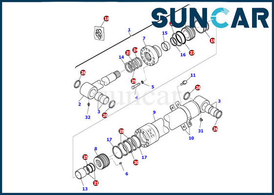 707-99-43300 peças internas do jogo PC95R-2 de Kit Komatsu Hydraulic Cylinder Seal do serviço do cilindro do crescimento