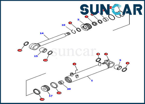 D85EX-15 D85EX-15E0 modela 707-99-43250 KOMATSU que apara o jogo de reparação do selo do cilindro da inclinação