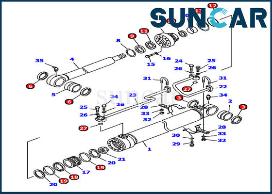 707-99-46230 o ò jogo hidráulico PC120-6 do selo do cilindro do crescimento modela o jogo do serviço da substituição de KOMATSU