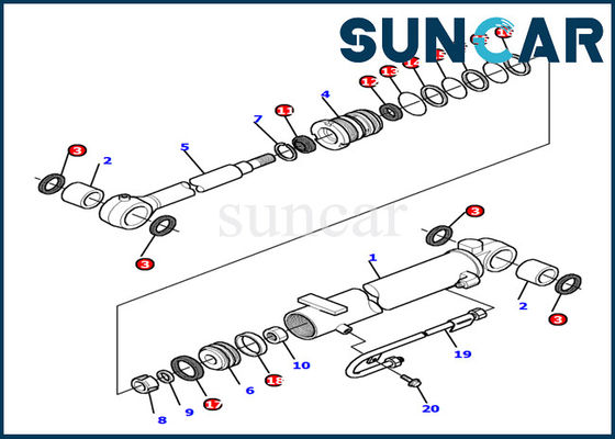 Serviço Kit Fits Excavator PC12R-8 de Kit Komatsu Inner Part Excavator do selo do cilindro de 878000503 crescimentos