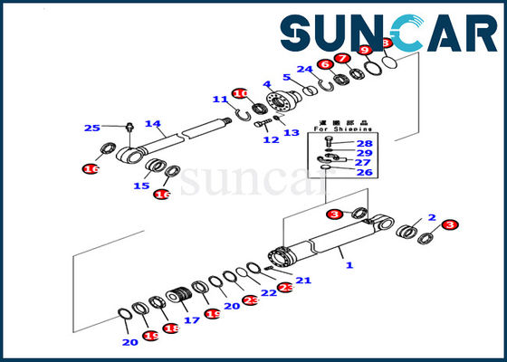707-99-53310 jogo do serviço de Kit Komatsu Work Equipment Excavator PC130-8 do selo do cilindro do crescimento