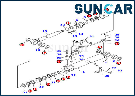 707-99-27460 cilindro do crescimento de KOMATSU que sela as peças internas da maquinaria de Kit Oil Resistance PC130F-7
