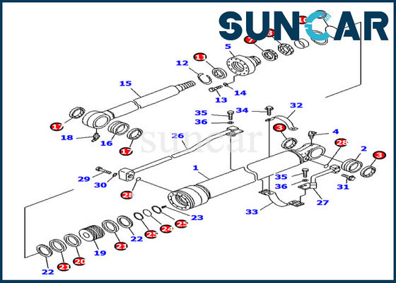 Máquina escavadora Sealing Kit do jogo PC130F-7 KOMATSU do selo do cilindro da cubeta da resistência de óleo 707-99-27500