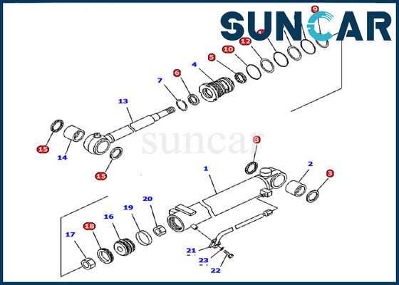 707-98-12330 jogo de Inner Parts Service do modelo de Kit Komatsu Excavator PC15R-8 do selo do cilindro do crescimento