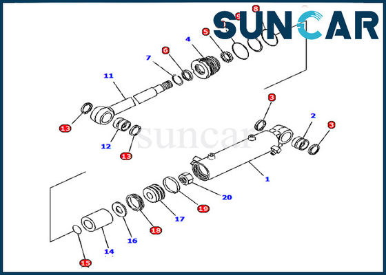 Selo Kit Komatsu Excavator PC15R-8 do cilindro hidráulico do jogo 707-98-12660 do serviço do cilindro de lâmina