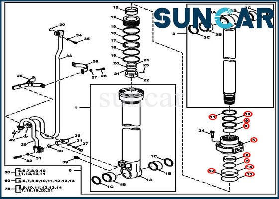 Cilindro hidráulico do crescimento FXB00002044 que sela modelos de Kit Fits For John Deere 180GLC 190GW