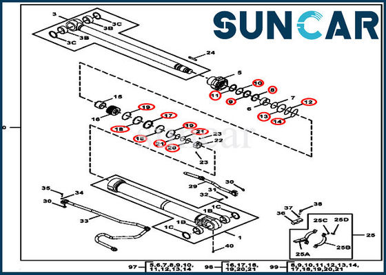 O jogo FYA00012905 do serviço do cilindro 190GW cabe componentes de John Deere Hydraulic Boom Cylinder