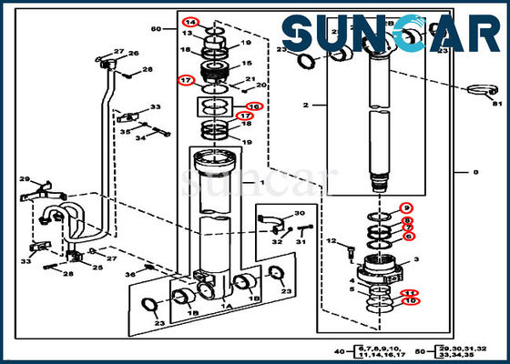 4662891 máquina escavadora de Kit For 160DLC 180GLC 160GLC do selo de John Deer Boom Hydraulic Cylinder