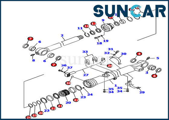 707-99-37150 jogo de reparação da maquinaria de Bucket Cylinder Seal Kit Fits Komatsu PC160LC-7E0 da máquina escavadora