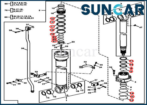 Componentes hidráulicos do cilindro do jogo 180GLC 190GW da selagem do braço do jogo FYA00012906 do selo de DEERE