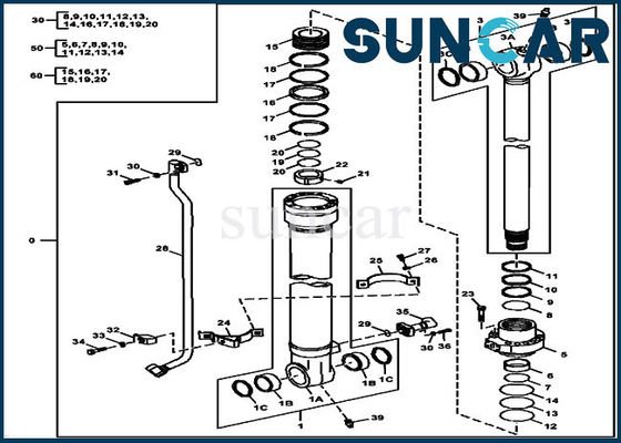 Selo Kit Hydraulic Cylinder Repair Kits da cubeta das peças 180GLC 190GW FYA00012907 de Deere