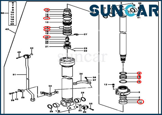 selo Kit Excavator Sealing Kits do cilindro hidráulico do braço de 120D 120C JOHN DEERE 4448396