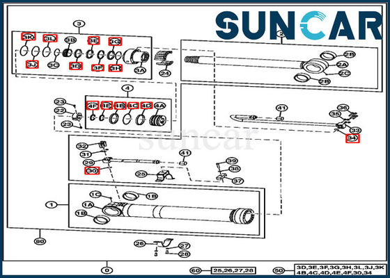 Jogo de Repair Kit 4669895 John Deere Positioning Cylinder Seal da máquina escavadora 220DW