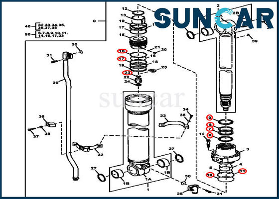 Vista jogos do cilindro de Arm Sealing Kit 245GLC 230GW Deere da máquina escavadora da resistência FYA00001400