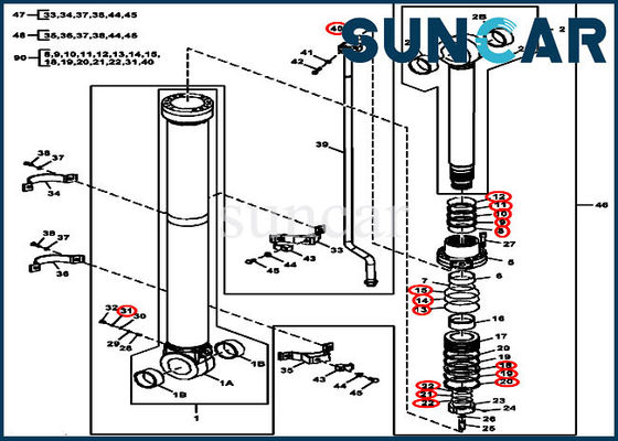 Modelos de Kit Fits For John Deere 270DLC do selo do reparo do braço de Hydraulic Seals FYA00010733 da máquina escavadora