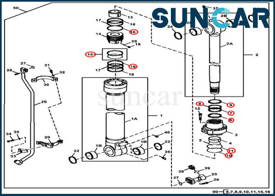 Jogo de reparação ISO9001 3754D 350DLC John Deere Service Kit do selo do cilindro da cubeta FYA00001398