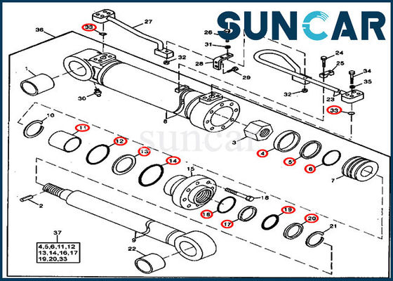 490 serviço Kit Excavator Repair Seal Kits do cilindro hidráulico do crescimento de JOHN DEERE AT196477