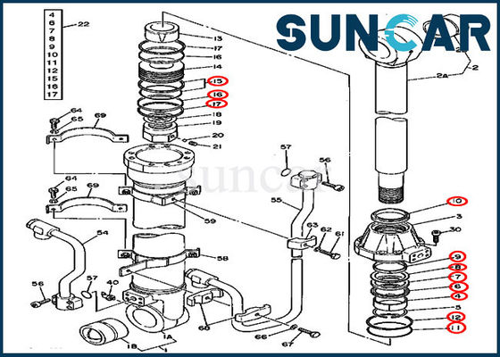 Selo Kit Excavator Service Kit Fits 595D 590D JOHN DEERE do cilindro da cubeta do crescimento AT194335