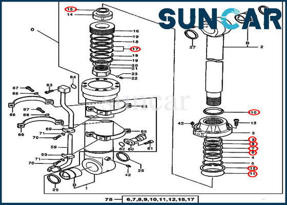 Cubeta do jogo 4438690 do selo do óleo do cilindro hidráulico que sela Kit Fits For 550LC John Deere Models