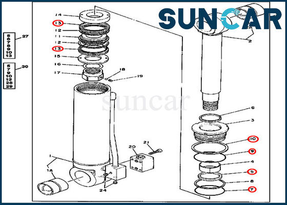 Serviço Kit Fits Excavator 595D John Deere da substituição do cilindro de 4240075 estabilizadores