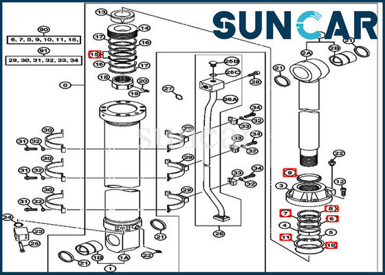 Máquina escavadora Sealing Kit dos componentes do cilindro do braço de 850DLC 870GLC John Deere 4653862