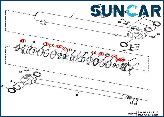 Máquina escavadora Repair Sealing Kit dos jogos do selo do cilindro do braço de JOHN DEERE FYD00000072