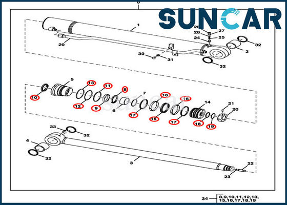 Jogo de Kit Excavator Hydraulic Cylinder Service do selo do reparo do braço de FYD00000077 Deere