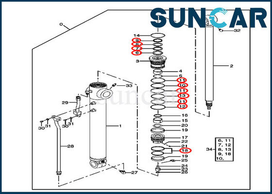 Selo do óleo Kit For Excavator da substituição do cilindro do jogo 4415584 da selagem do braço 80 80C John Deere