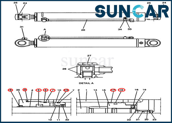 Máquina escavadora Engineering Construction do exemplo de Kit Fits CX47 do selo do reparo do cilindro do balanço PH01V00014R300