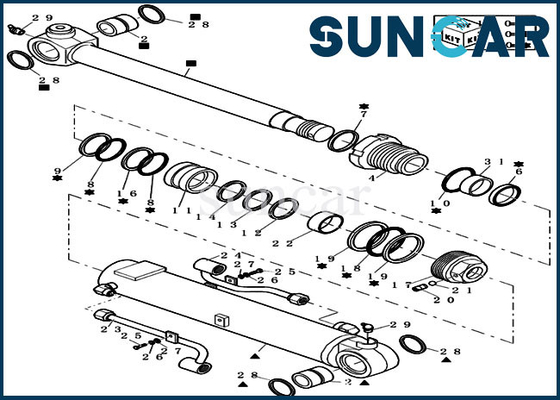 Modelo do EXEMPLO CX20B CX22B de Kit Fits do reparo do selo do cilindro do braço do crescimento de Mini Crawler Excavator 72282756