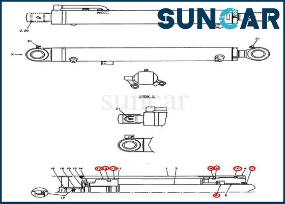 Caso Mini Excavator Replacement Service Kit do jogo de reparação CX36B do selo do cilindro do braço PX01V00048R300