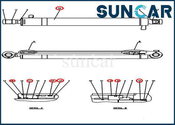 Máquina escavadora Arm Seal Repair Kit Hydraulic Cylinder Replacement Kits do caso PH01V00037R400 de CX50B