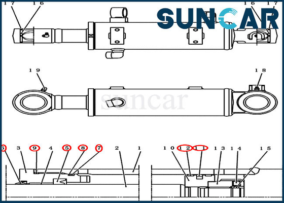 EXEMPLO de Kit For Crawler Excavator CX50B CX55BMSR CX55B do selo do reparo do cilindro da escavadora PY01V00036R300
