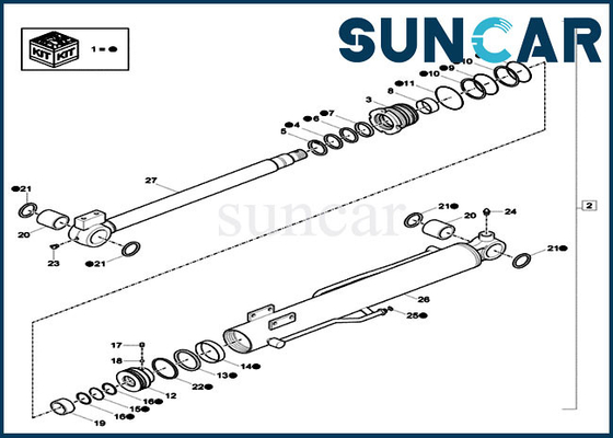 O caso XKCC-01524 de CX17C cresce o jogo XKCC01524 Mini Excavator Cylinder Service Kit da selagem do CYL