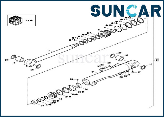 Máquina escavadora Hydraulic Sealing Kit da CAIXA CX60C CX57C do jogo do selo do cilindro do crescimento de XKCD-03076 XKCD03076