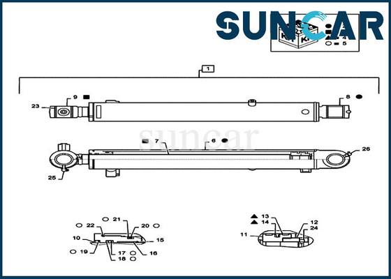 Jogo de Hydraulic Cylinder Service da máquina escavadora de Kit Case Parts CX55B do selo do reparo da cubeta PS01V00003R400