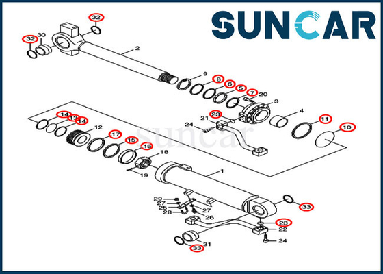 construção da CAIXA do carregador de Kit Cylinder Repair Kits Fits 1221E do selo da cubeta de 31Y2-03400 31Y203400