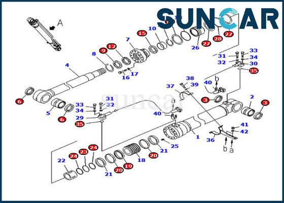 707-98-47710 Kit de manutenção da lança 90MM Haste 130MM Furo Komatsu PC200LC-8 PC200LC-8E0 Kit de vedação do cilindro