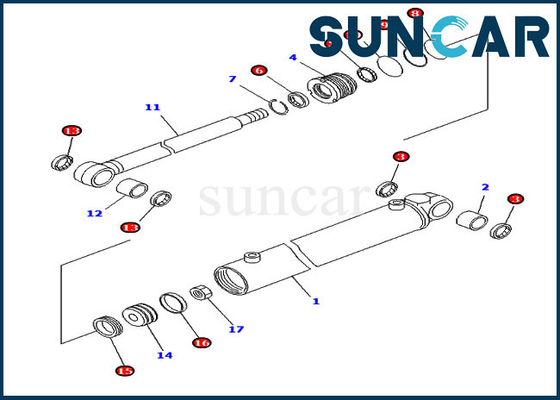 Máquina escavadora Service Kit For Komatsu PC20MR-1 PC20MRX-1 PC20R-8 do jogo 707-98-14740 do selo do cilindro do balanço
